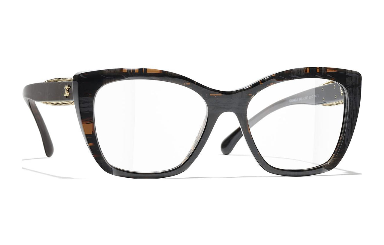 CHANEL Acetate Irregular Shape Eyeglass Frames Men's Black/Brown