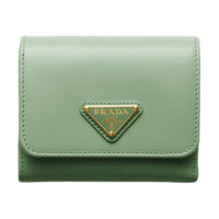 PRADA Leather Wallet Women's Light Green