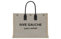 SAINT LAURENT Rive Gauche Fabric With Cow Leather Tote Bag, Shopping Bag, Handbag Unisex Cream Gray/Black
