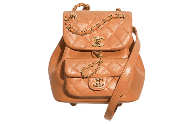 CHANEL Calfskin Backpack Small Size Women's Camel