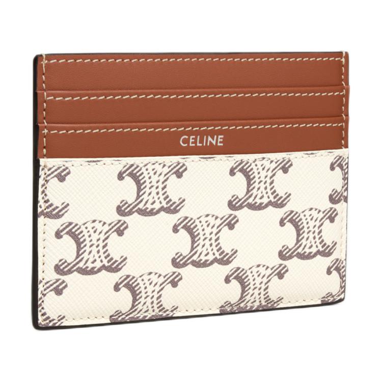 CELINE Canvas With Calfskin Card Holder Large Size Men's Tan & Beige