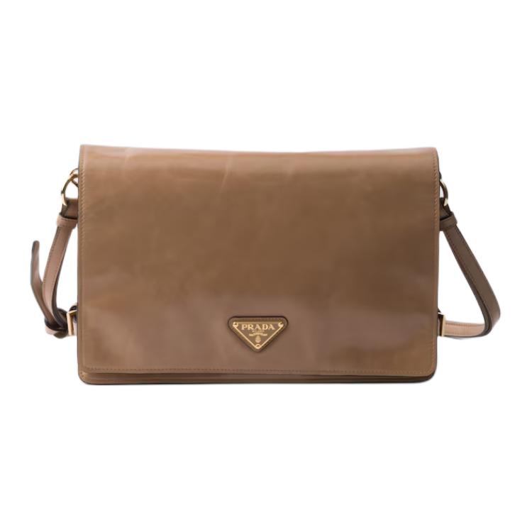 PRADA Calfskin Shoulder Bag Medium Size Women's Khaki
