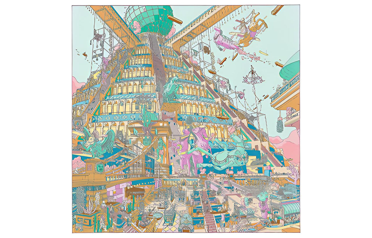 HERMES Silk Scarves Women's Fuchsia/Light Green/Camel