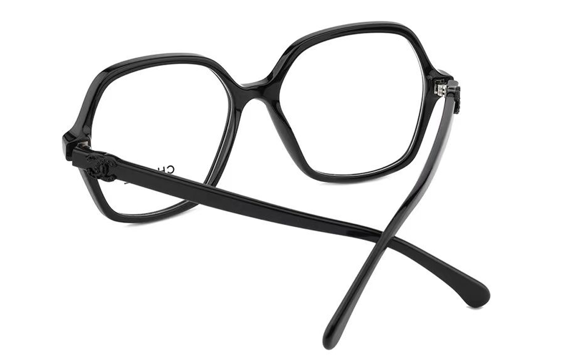 CHANEL Plate Frame Irregular Shape Eyeglass Frames Unisex Black