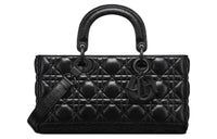DIOR Lady D-JOY Pleated Bamboo Grid Calfskin Shoulder Bag Crossbody Bag Handbag Medium Size Women's Black