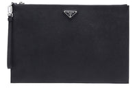 PRADA Leather Clutch Large Size Men's Black
