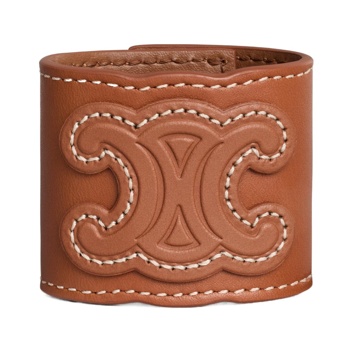 CELINE Triomphe Hair Cuff In Calfskin And Brass With Gold Finish