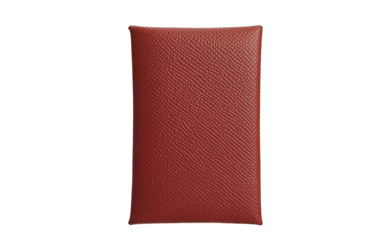 HERMES Calvi Epsom Calfskin Card Holder Women's Venice Red/Texas Pink