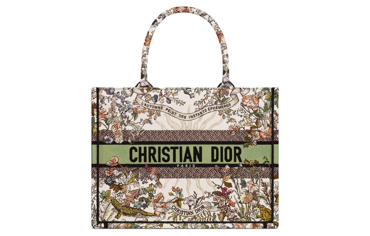 DIOR BookTote Embroidery Tote Bag Shopping Bag Handbag Medium Size Women's Beige & Multicolor