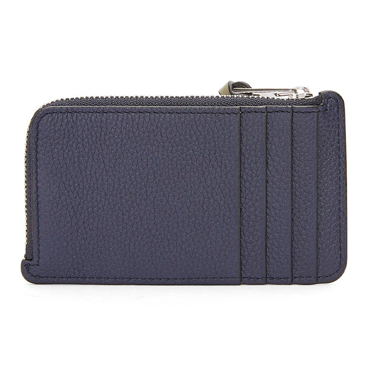 LOEWE Anagram Soft Grained Cow Leather Card Holder Women's Dark Blue With Olive Accents