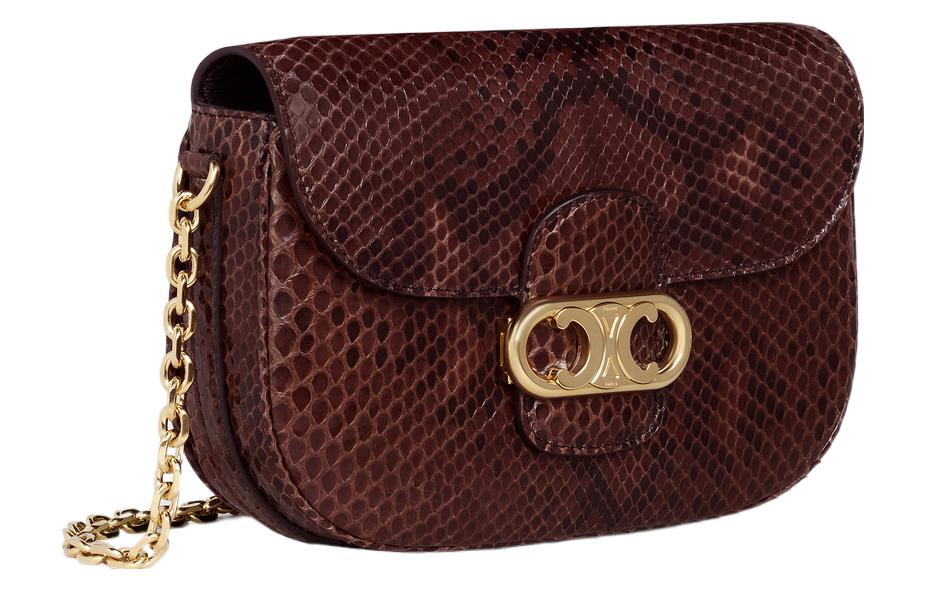 CELINE MaillonTriomphe Python Skin Chain Bag Shoulder Bag Crossbody Bag Medium Size Women's Brown