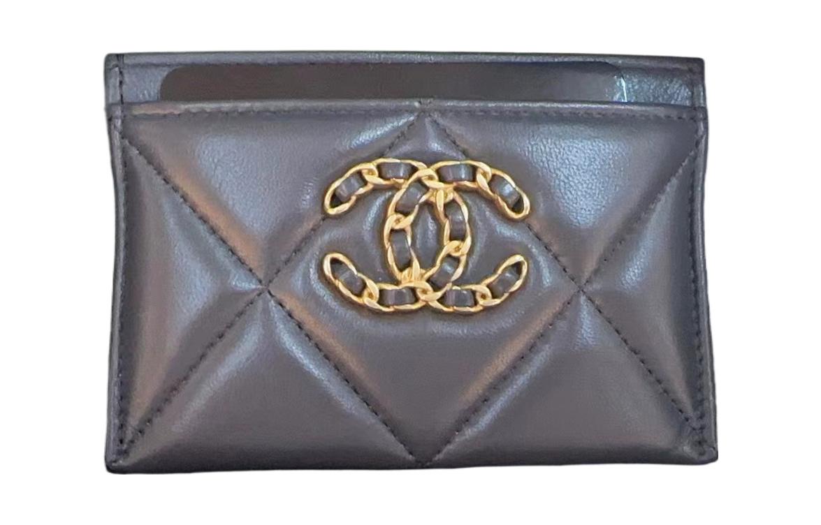 CHANEL 19Bag Lambskin Card Sleeve Card Holder Women's Dark Gray