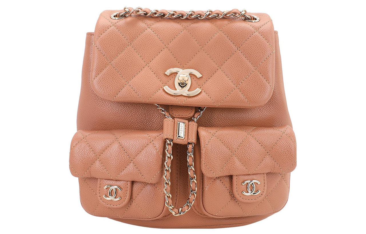 CHANEL Duma Litchi Cow Leather Backpack Medium Size Unisex Caramel Milk Tea Beige