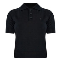 (WMNS) AMI Tone-on-Tone Heart Logo Merino Knit Wool Short Sleeve Polo 'Black' FPL439-KN0039-0180