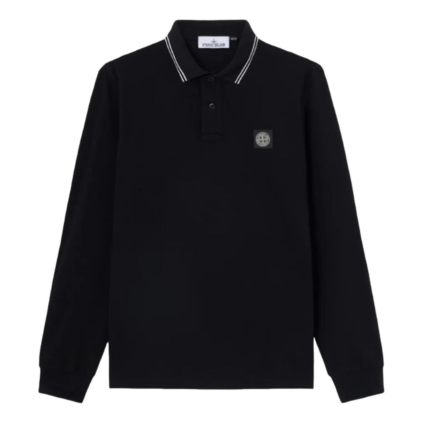 STONE ISLAND 2200012 Slim-Fit Long-Sleeve Compass Patch Polo Shirt 'Black' L1S1522000-12S0018-V0029