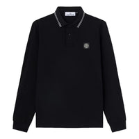STONE ISLAND 2200012 Slim-Fit Long-Sleeve Compass Patch Polo Shirt 'Black' L1S1522000-12S0018-V0029