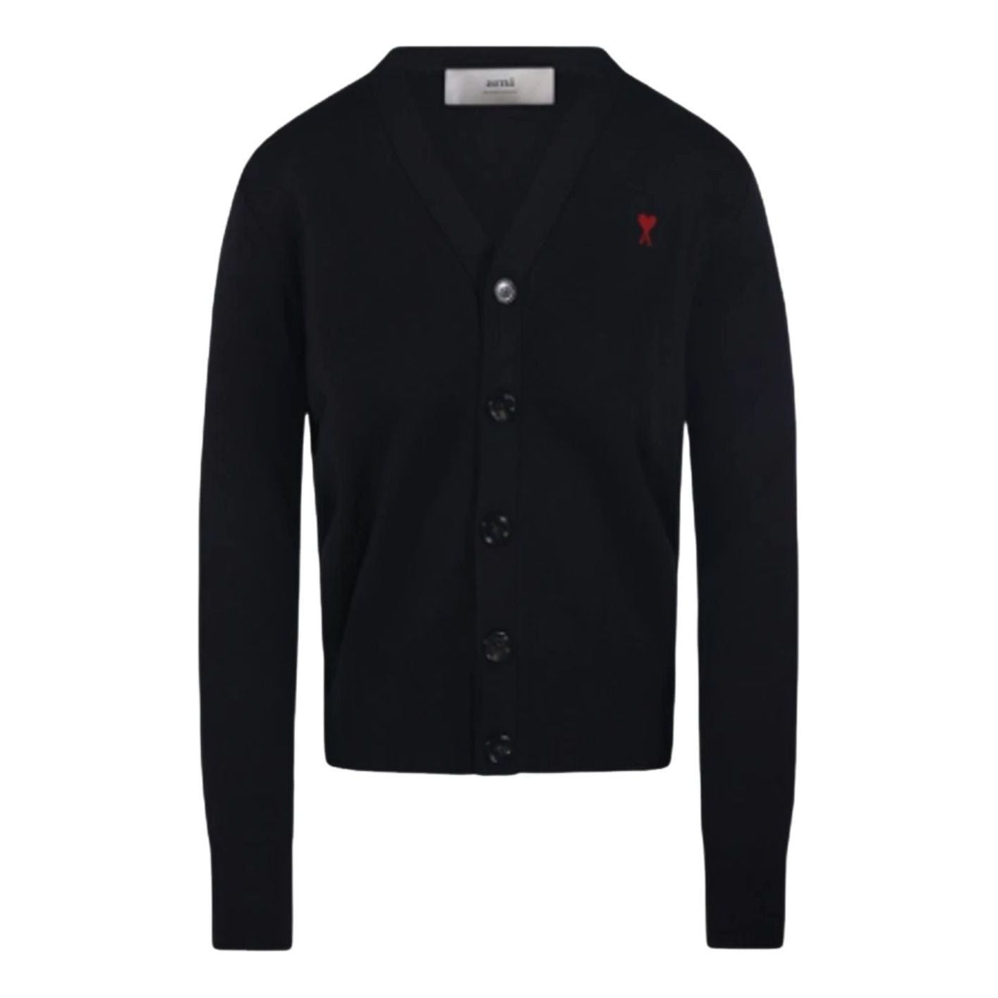 (WMNS) AMI Small Heart Logo Slim Fit Cardigan 'Black Red' FKC374-001-009