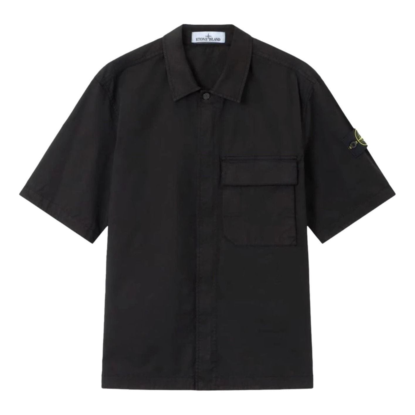 STONE ISLAND Stretch Organic Cotton Twill Short Sleeve Shirt 'Black' L1S1511000-25S0A10-V0029
