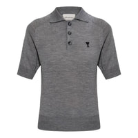 (WMNS) AMI Tone-on-Tone Heart Logo Merino Knit Wool Short Sleeve Polo 'Grey Black' FPL439-KN0039-0504