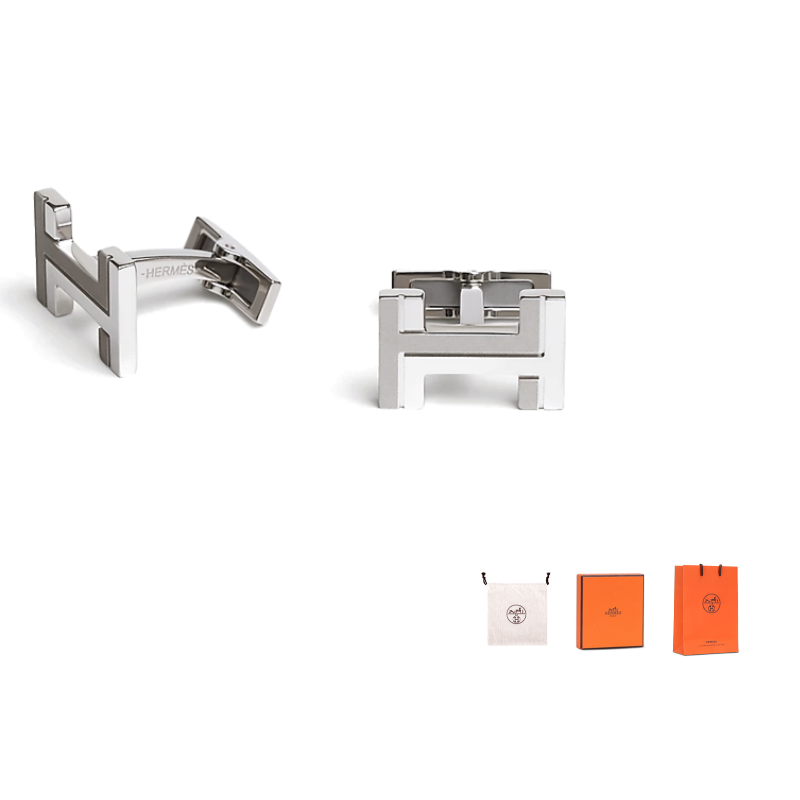 HERMES Metal Palladium-Plated Cufflinks Men's Silver