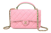 CHANEL WOC Sheepskin Handbag Shoulder Bag Crossbody Bag Mini Women's Pink Green
