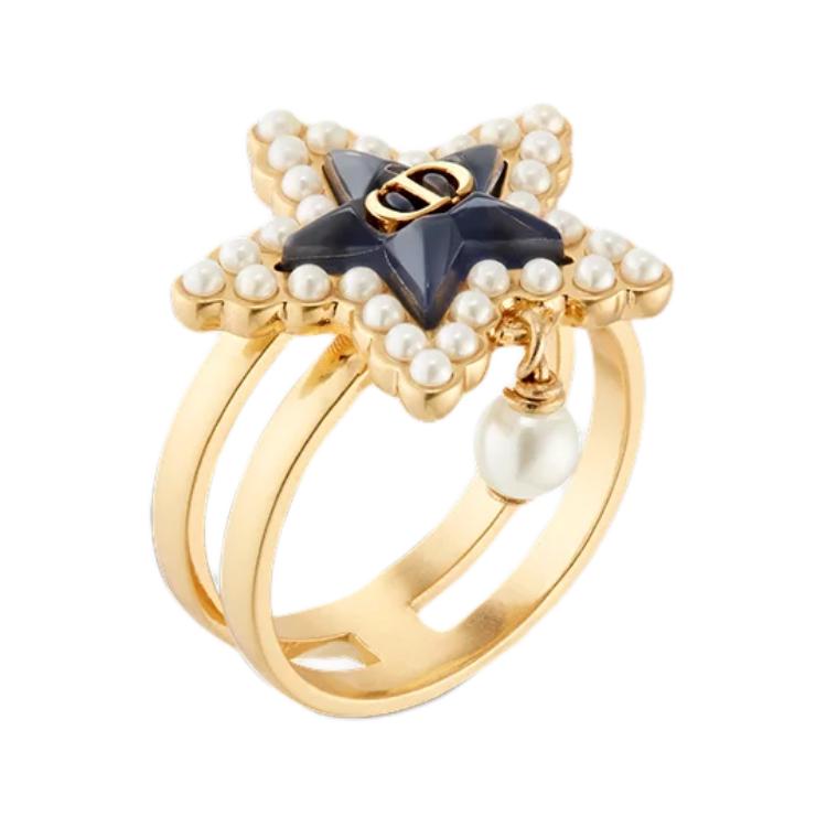 DIOR Resin Pearls Rings Women's Gold