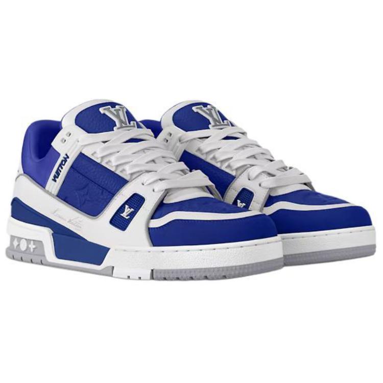 LOUIS VUITTON Trainer Low-Top Skateboard Shoes Women's Blue White