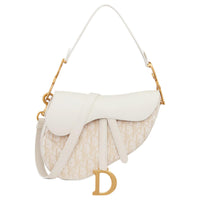 DIOR Cotton Saddle Bag, One Shoulder Handbag Women's Milk White