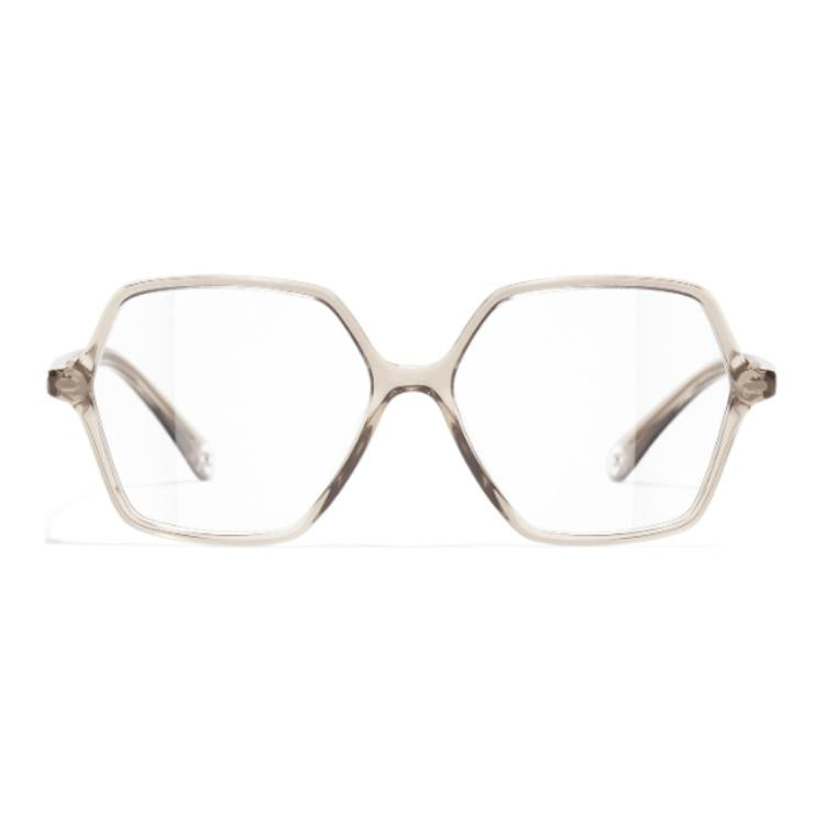 CHANEL Acetate Irregular Shape Eyeglass Frames Women's Beige
