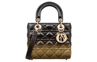 DIOR Lady Dior Lambskin Lady Dior Bag, Portable Crossbody Bag, Shoulder Bag Small Size Women's Black & Gold