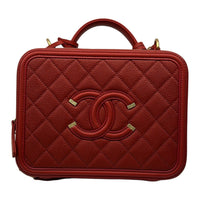 CHANEL Litchi Skin Camera Bag Handbag Shoulder Bag Crossbody Bag Medium Size Women's Red Gold