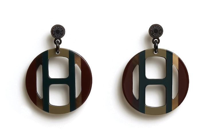 HERMES Earrings Women's Dark Brown/Dark Green