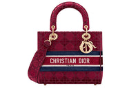 DIOR Lady D-Lite Velvet Daisie Bag Handbag Shoulder Bag Crossbody Bag Medium Size Women's Burgundy
