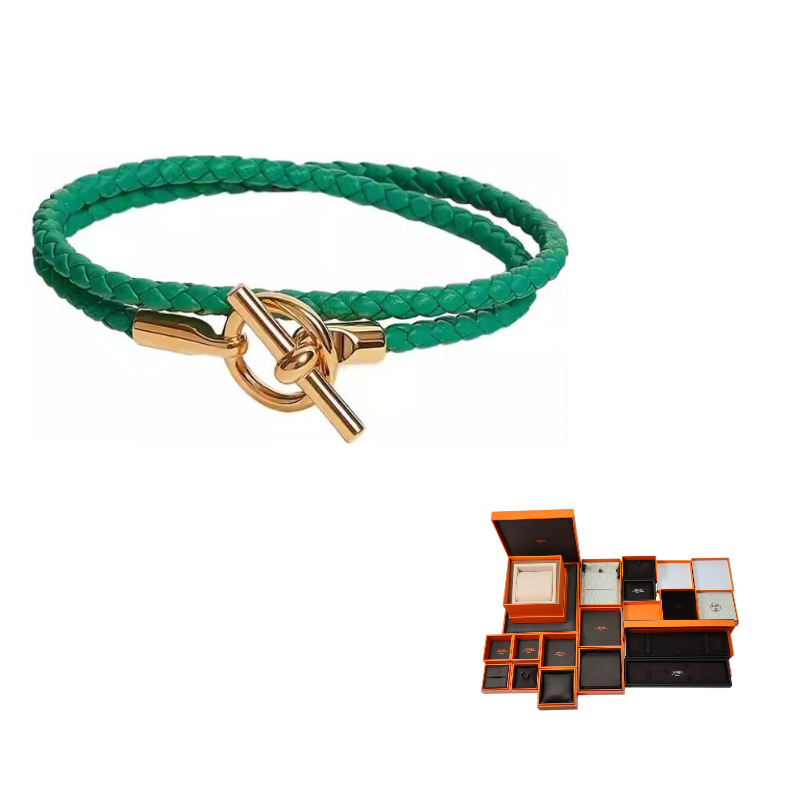 HERMES Alloy Silver-Plated Gold-Plated Wristbands Women's Green