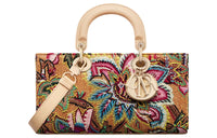 DIOR Lady D-JOY Raffia Shoulder Bag Crossbody Bag Handbag Medium Size Women's Brown & Multicolor
