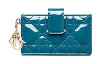 DIOR Lady Dior Cow Leather Coin Purse Card Clip Card Holder Women's Gray Blue