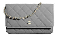 CHANEL WOC Textured Embossed Litchi Calfskin Shoulder Bag Crossbody Bag Women's Gray