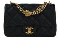 CHANEL 23P SS Grain Embossed Cow Leather Flap Bag Shoulder Bag Crossbody Bag Small Size Women's Black