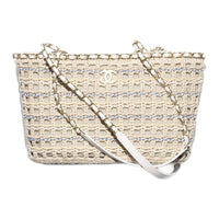 CHANEL Cotton Tote Bag Shopping Bag Handbag Shoulder Bag Small Size Women's Beige & White & Blue & Yellow