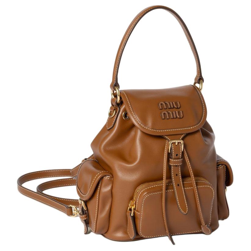 MIU MIU Calfskin Backpack Unisex Brown