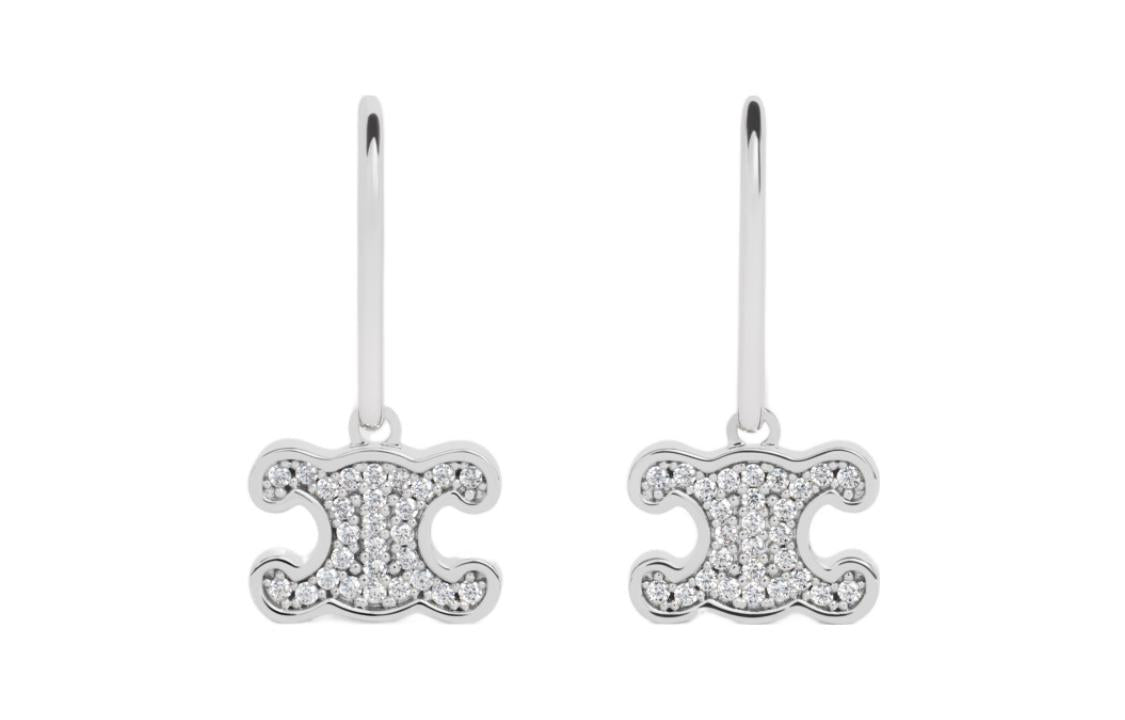 CELINE Triomphe Rhinestone Earrings In Brass With Rhodium Finish And Crystals