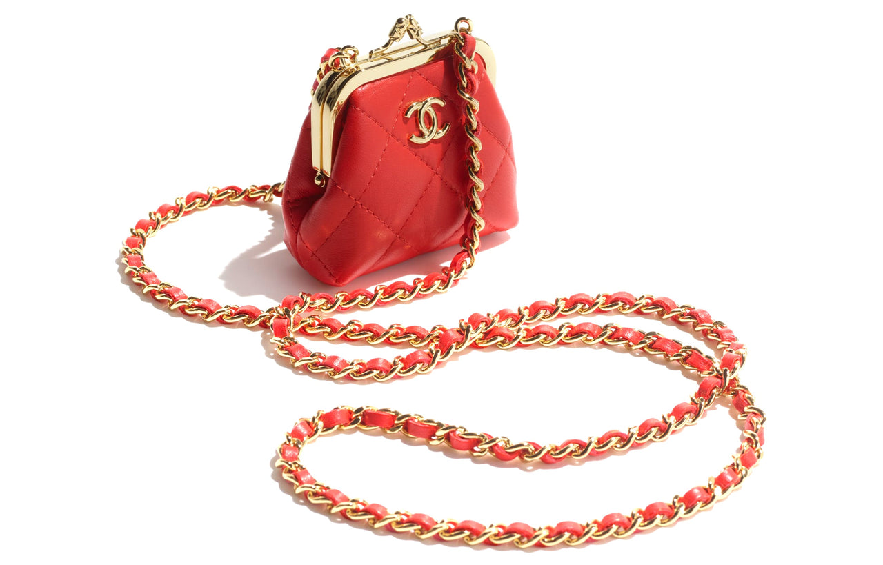 CHANEL Sheepskin With Gold Metal One Shoulder Crossbody Clutches Regular Women's Red