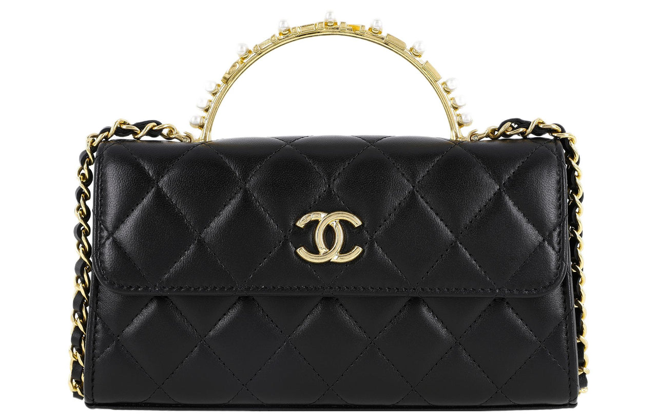 CHANEL Lambskin Handbag Shoulder Bag Crossbody Bag Regular Women's Black