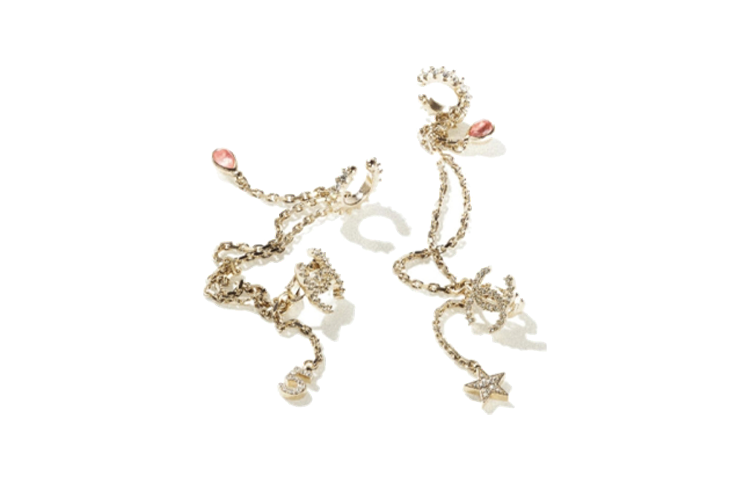 CHANEL Metal Diamond Earrings Women's Gold