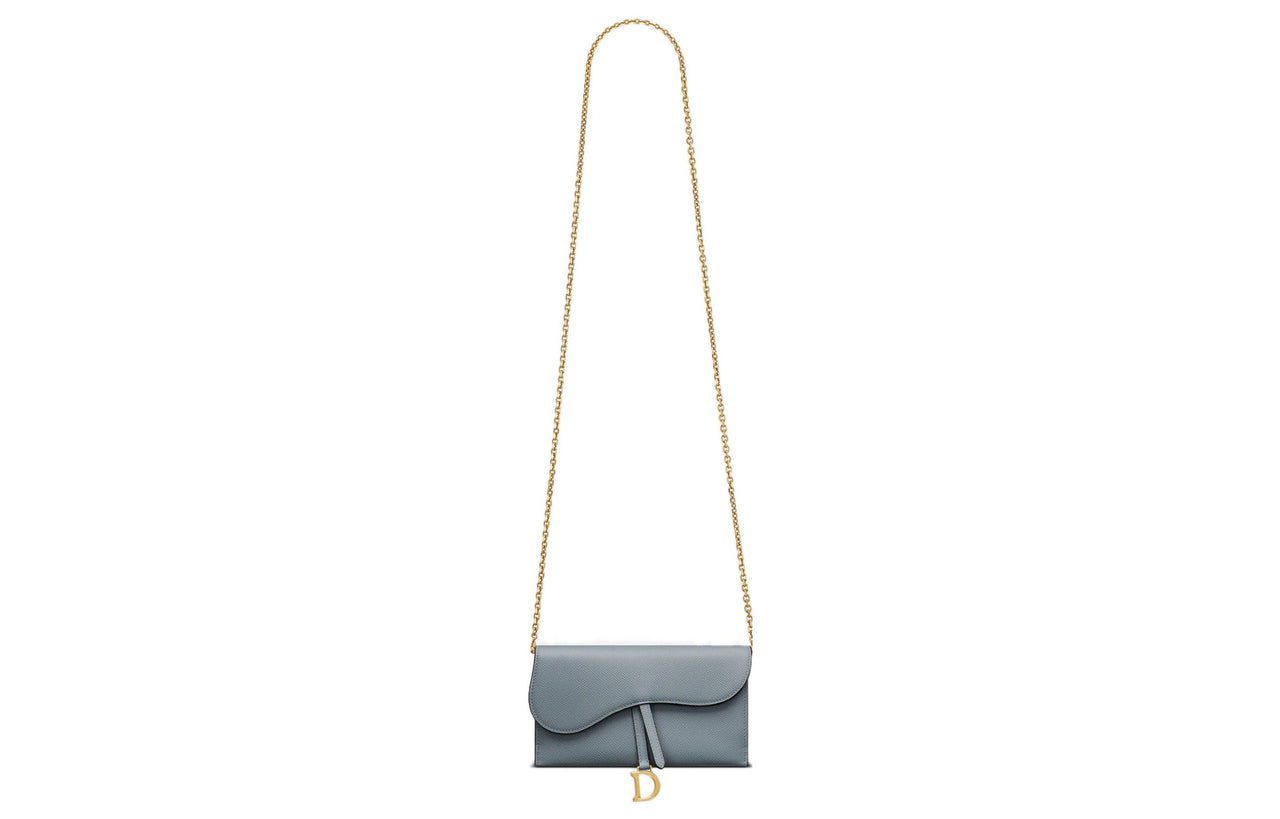 DIOR Saddle Grain Calfskin Combo Bag, Card Holder, Wallet, Handheld Shoulder Bag, Crossbody Bag Women's Cloud Haze Blue