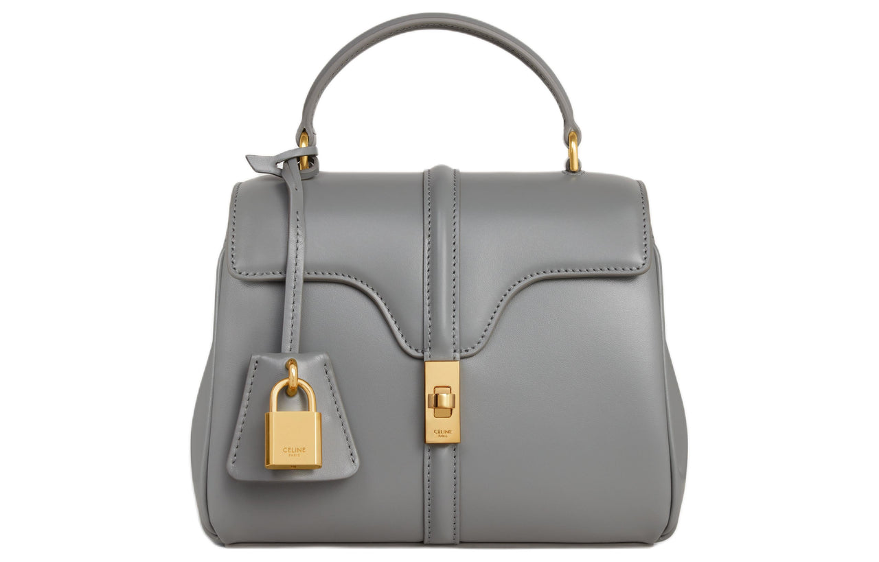 CELINE 16 Satin Calfskin Shoulder Bag Crossbody Bag Handbag Mini Women's Zinc Color