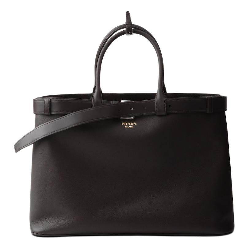 PRADA Leather Tote Bag Shopping Bag Shoulder Bag Crossbody Bag Handbag Men's Dark Brown