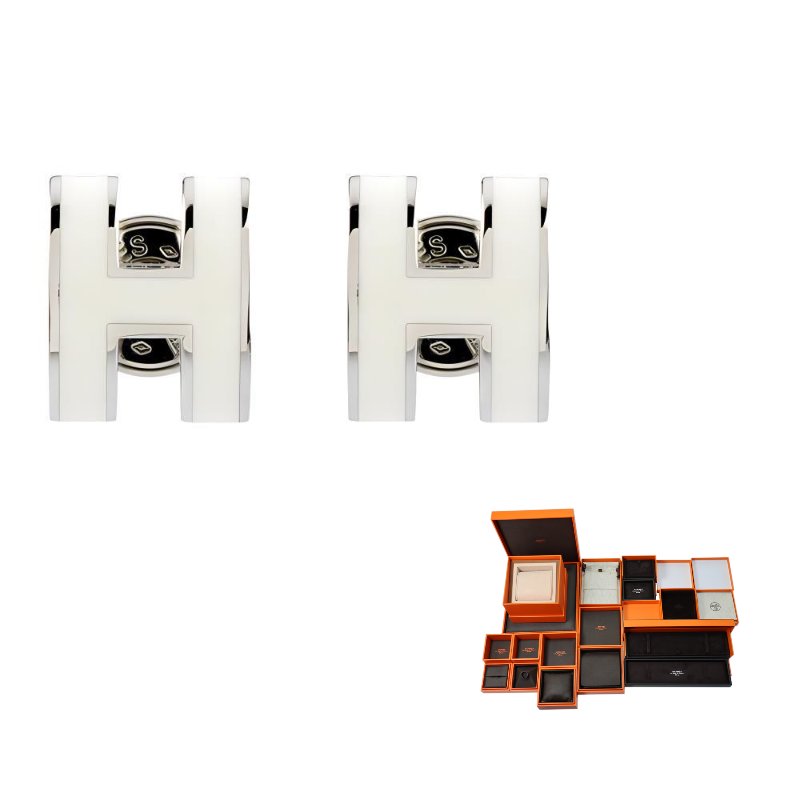 HERMES Metal Stud Earrings Women's