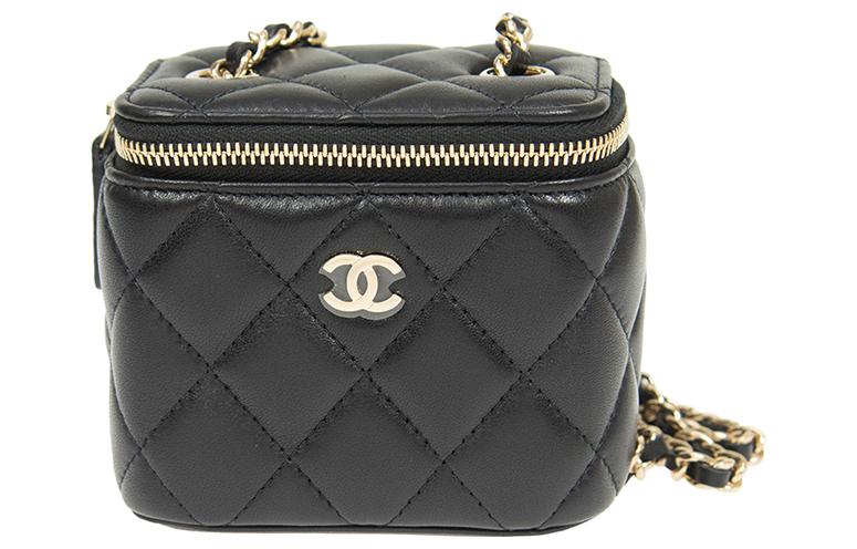 CHANEL Sheepskin Square Box Shoulder Bag, Crossbody Bag Mini Unisex Black