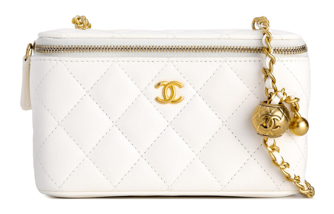 CHANEL Little Golden Ball Sheepskin Box Bag, Shoulder Bag, Crossbody Bag Regular Women's White